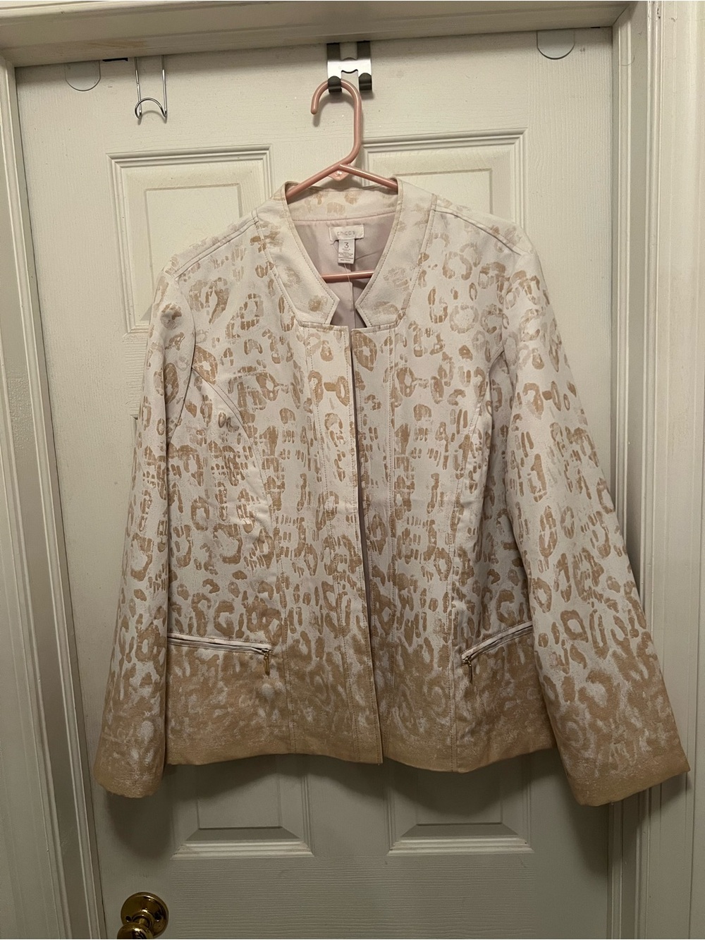 Chico's Cream and Gold Leopard Jacquard Blazer